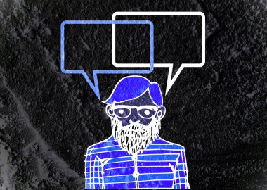 İnsanların düşünme insanlar konuşmak ve konuşma balonu çimento duvar 