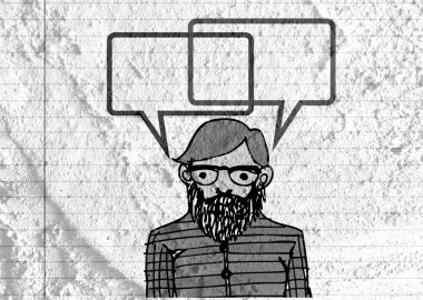 İnsanların düşünme insanlar konuşmak ve konuşma balonu çimento duvar 