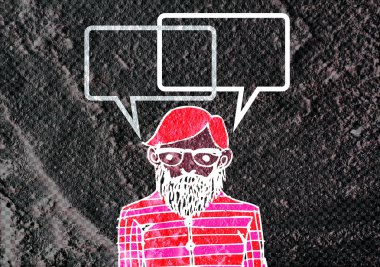 İnsanların düşünme insanlar konuşmak ve konuşma balonu çimento duvar 