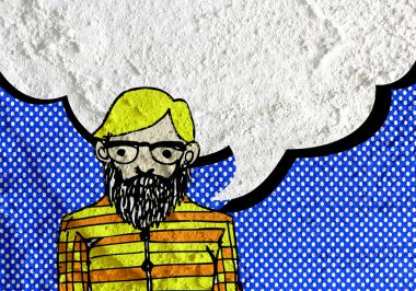 İnsanların düşünme insanlar konuşmak ve konuşma balonu çimento duvar 