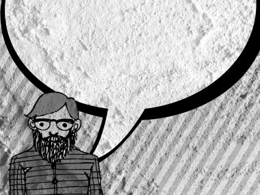 İnsanların düşünme insanlar konuşmak ve konuşma balonu çimento duvar 