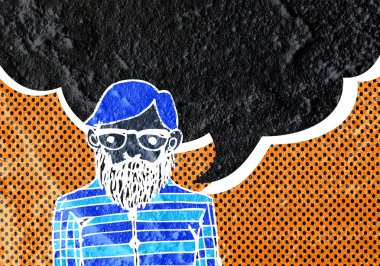 İnsanların düşünme insanlar konuşmak ve konuşma balonu çimento duvar 