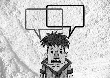 İnsanların düşünme insanlar konuşmak ve konuşma balonu çimento duvar 