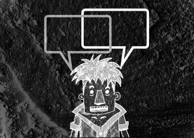 İnsanların düşünme insanlar konuşmak ve konuşma balonu çimento duvar 