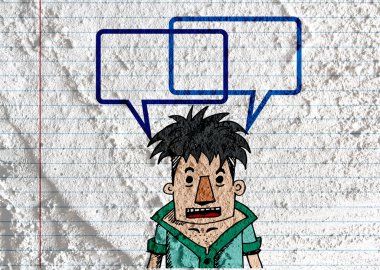 İnsanların düşünme insanlar konuşmak ve konuşma balonu çimento duvar 