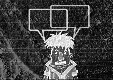 İnsanların düşünme insanlar konuşmak ve konuşma balonu çimento duvar 