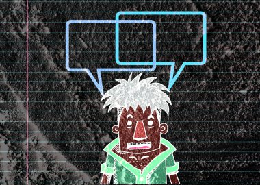 İnsanların düşünme insanlar konuşmak ve konuşma balonu çimento duvar 