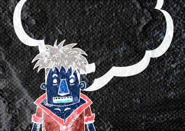 İnsanların düşünme insanlar konuşmak ve konuşma balonu çimento duvar 