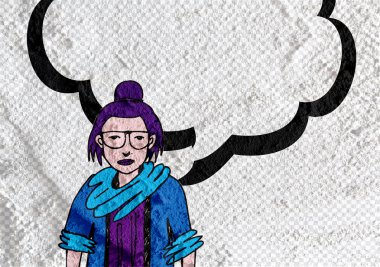 İnsanların düşünme insanlar konuşmak ve konuşma balonu çimento duvar 