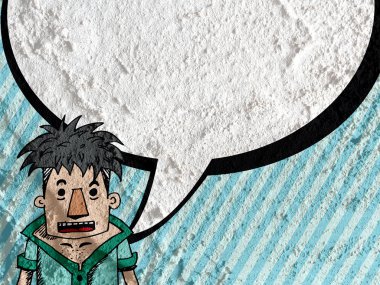 İnsanların düşünme insanlar konuşmak ve konuşma balonu çimento duvar 