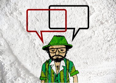 İnsanların düşünme insanlar konuşmak ve konuşma balonu çimento duvar 