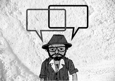 İnsanların düşünme insanlar konuşmak ve konuşma balonu çimento duvar 