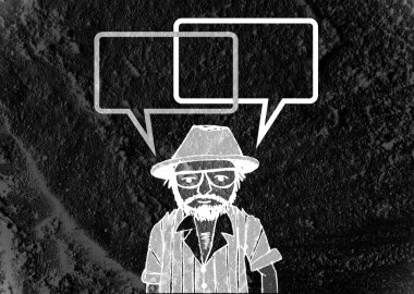 İnsanların düşünme insanlar konuşmak ve konuşma balonu çimento duvar 