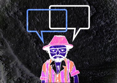 İnsanların düşünme insanlar konuşmak ve konuşma balonu çimento duvar 