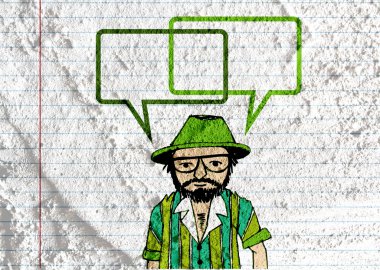 İnsanların düşünme insanlar konuşmak ve konuşma balonu çimento duvar 