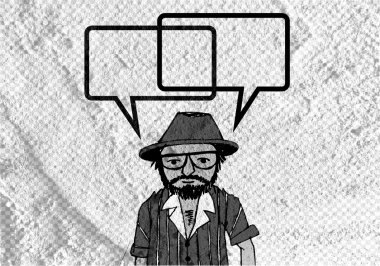 İnsanların düşünme insanlar konuşmak ve konuşma balonu çimento duvar 