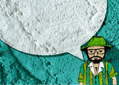 İnsanların düşünme insanlar konuşmak ve konuşma balonu çimento duvar 