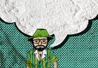 İnsanların düşünme insanlar konuşmak ve konuşma balonu çimento duvar 