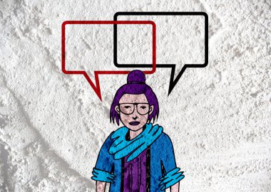 İnsanların düşünme insanlar konuşmak ve konuşma balonu çimento duvar 