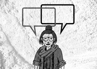 İnsanların düşünme insanlar konuşmak ve konuşma balonu çimento duvar 