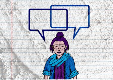 İnsanların düşünme insanlar konuşmak ve konuşma balonu çimento duvar 