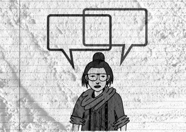 İnsanların düşünme insanlar konuşmak ve konuşma balonu çimento duvar 