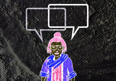 İnsanların düşünme insanlar konuşmak ve konuşma balonu çimento duvar 