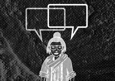 İnsanların düşünme insanlar konuşmak ve konuşma balonu çimento duvar 