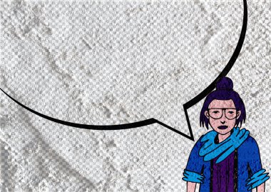 İnsanların düşünme insanlar konuşmak ve konuşma balonu çimento duvar 