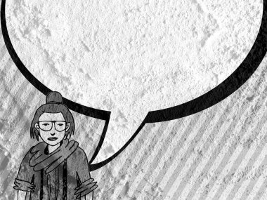 İnsanların düşünme insanlar konuşmak ve konuşma balonu çimento duvar 