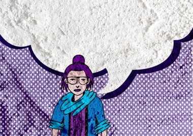 İnsanların düşünme insanlar konuşmak ve konuşma balonu çimento duvar 