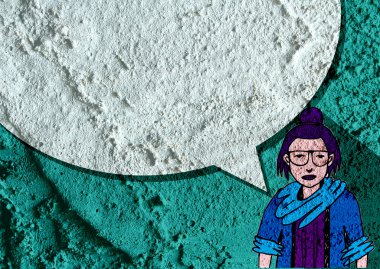 İnsanların düşünme insanlar konuşmak ve konuşma balonu çimento duvar 