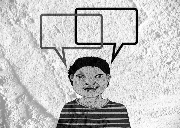 People thinking people talking and Speech Bubble on Cement wall — Stock Photo, Image