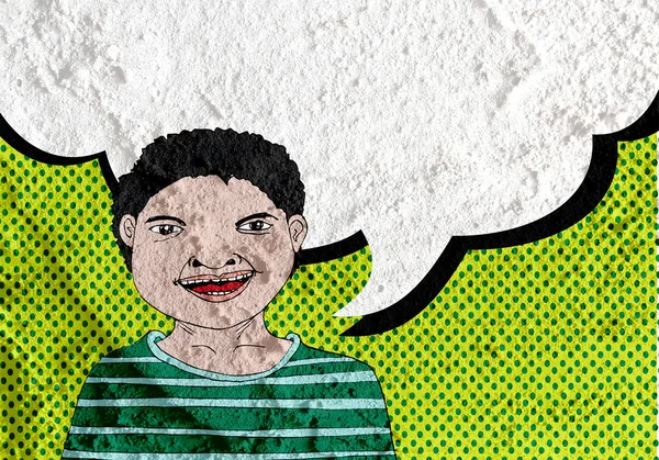 Tänkande människor talar och pratbubblan på Cement vägg — Stockfoto
