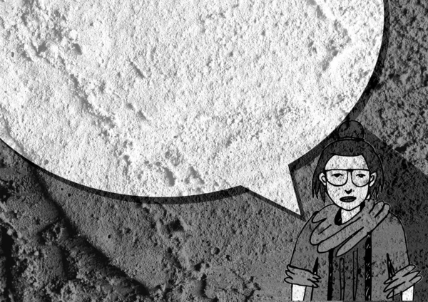 İnsanların düşünme insanlar konuşmak ve konuşma balonu çimento duvar 