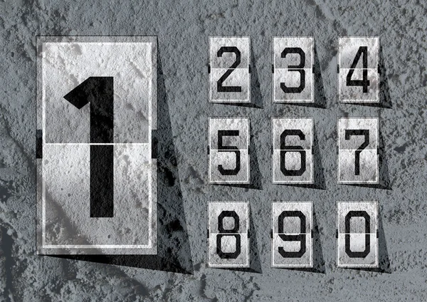 Numbers clock flip Scoreboard Illustration on Cement wall Backgr — Stock Photo, Image