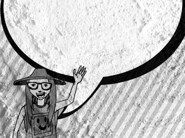 İnsanların düşünme insanlar konuşmak ve konuşma balonu çimento duvar 