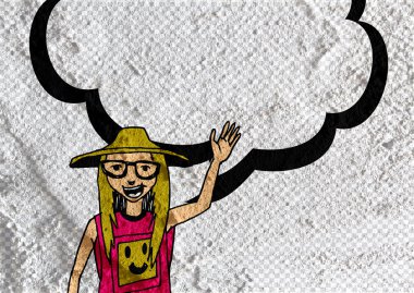 İnsanların düşünme insanlar konuşmak ve konuşma balonu çimento duvar 