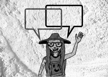 İnsanların düşünme insanlar konuşmak ve konuşma balonu çimento duvar 