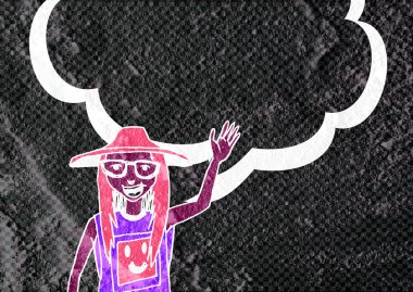 İnsanların düşünme insanlar konuşmak ve konuşma balonu çimento duvar 