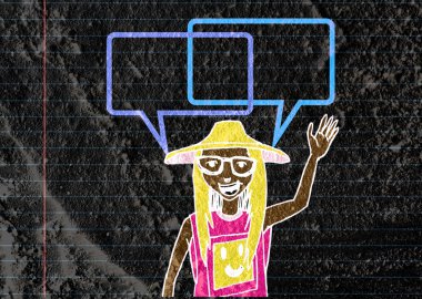 İnsanların düşünme insanlar konuşmak ve konuşma balonu çimento duvar 