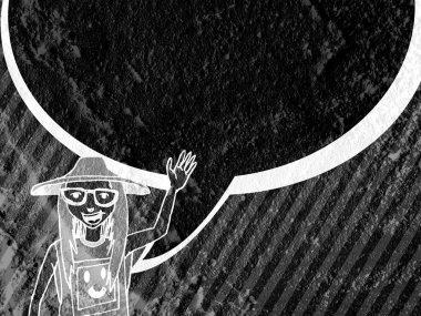 İnsanların düşünme insanlar konuşmak ve konuşma balonu çimento duvar 