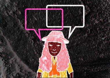 İnsanların düşünme insanlar konuşmak ve konuşma balonu çimento duvar 