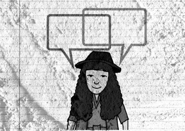 İnsanların düşünme insanlar konuşmak ve konuşma balonu çimento duvar 