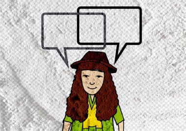 İnsanların düşünme insanlar konuşmak ve konuşma balonu çimento duvar 