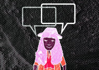 İnsanların düşünme insanlar konuşmak ve konuşma balonu çimento duvar 