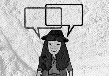 İnsanların düşünme insanlar konuşmak ve konuşma balonu çimento duvar 