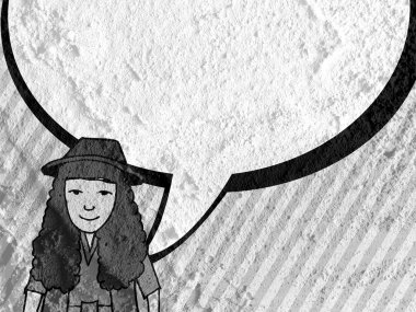 İnsanların düşünme insanlar konuşmak ve konuşma balonu çimento duvar 