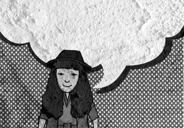 İnsanların düşünme insanlar konuşmak ve konuşma balonu çimento duvar 