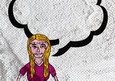 İnsanların düşünme insanlar konuşmak ve konuşma balonu çimento duvar 